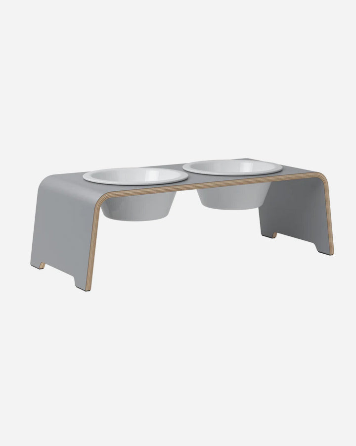 DogBar Wooden Food Stand - Grey - Porcelain - Medium