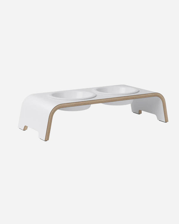 DogBar Wooden Food Stand - White - Porcelain - Small