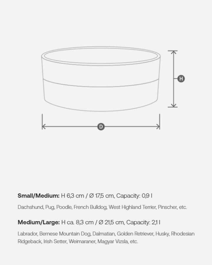 MiaCara Coppa dog bowl - size guide