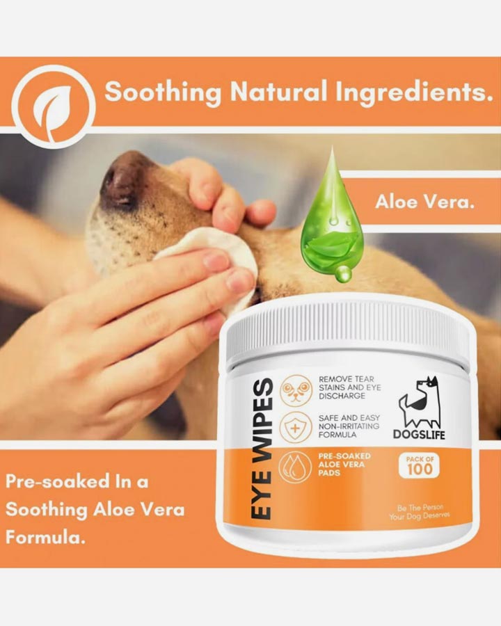 Eye wipes for dogs with gentle aloe vera