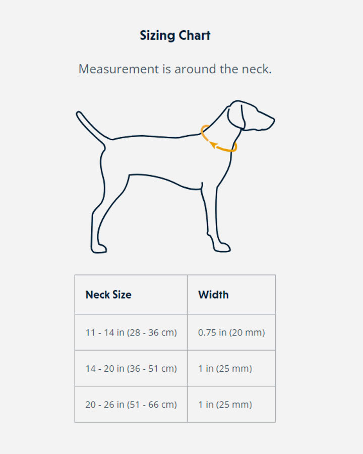 Ruffwear Front Range Dog Collar - sizing chart