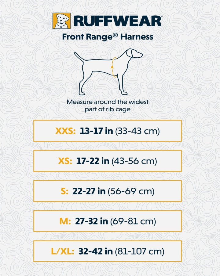 Size guide for Ruffwear dog harness