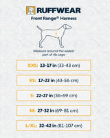 Size guide for Ruffwear dog harness