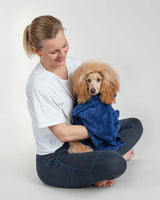 Drying dog with Paikka Navy Towel