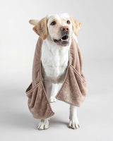 Dog with Taupe Paikka Drying Towel