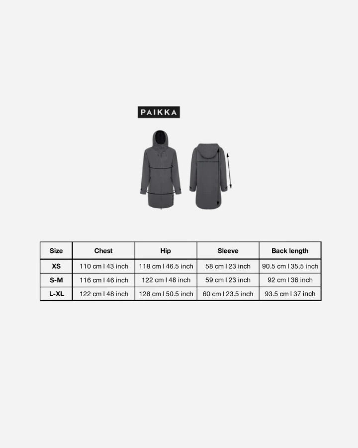 Paikka Visibility Human Raincoat - Size Guide