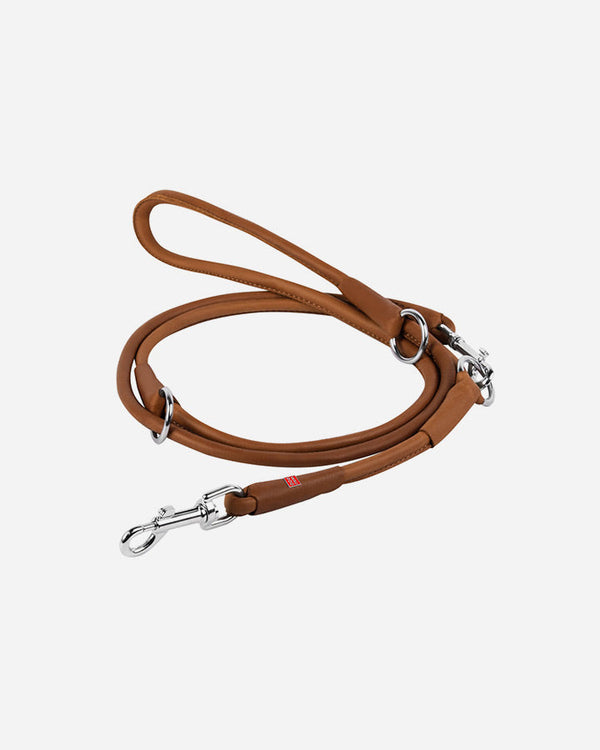 Waudog Soft Round-Stitched Leather Training Leash - Brown