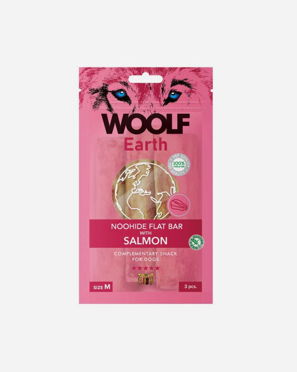 Woolf Earth Noohide Flat Bar with Salmon - Medium - Dog Snack