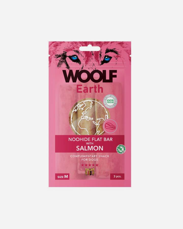 Woolf Earth Noohide Flat Bar with Salmon - Medium - Dog Snack