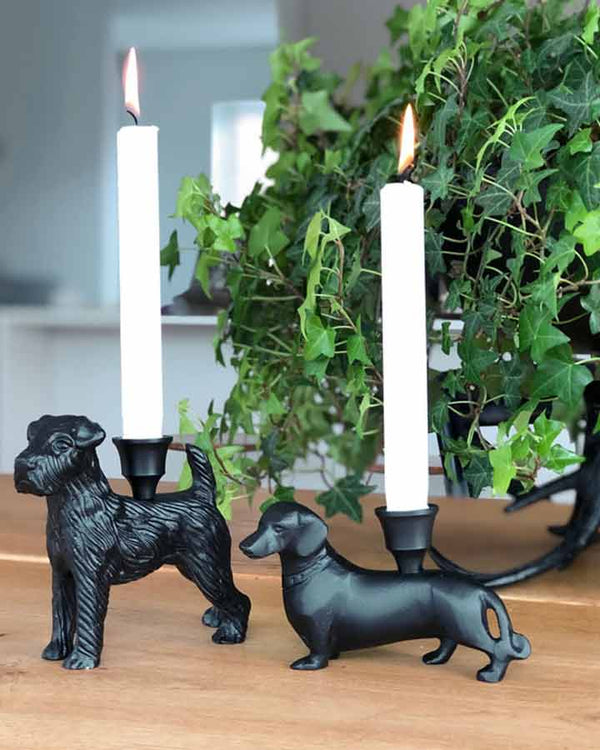Candlestick Holder Dachshund - Black Lacquered Metal