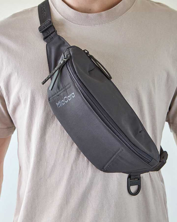 Man wearing MiaCara Cinta Belt Bag