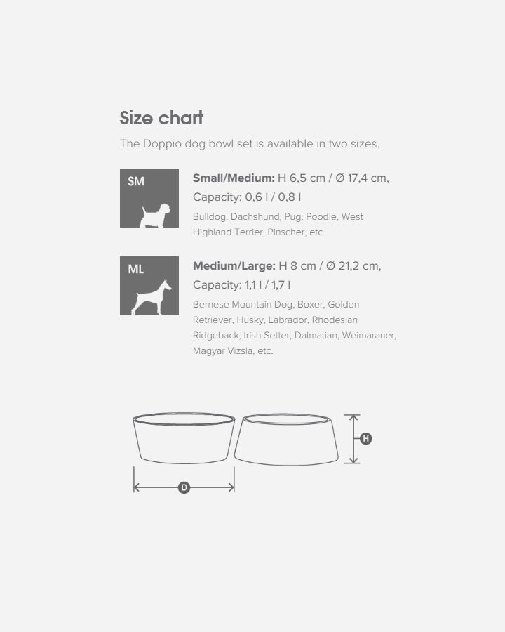MiaCara Doppio Dog Bowl Set Size Chart