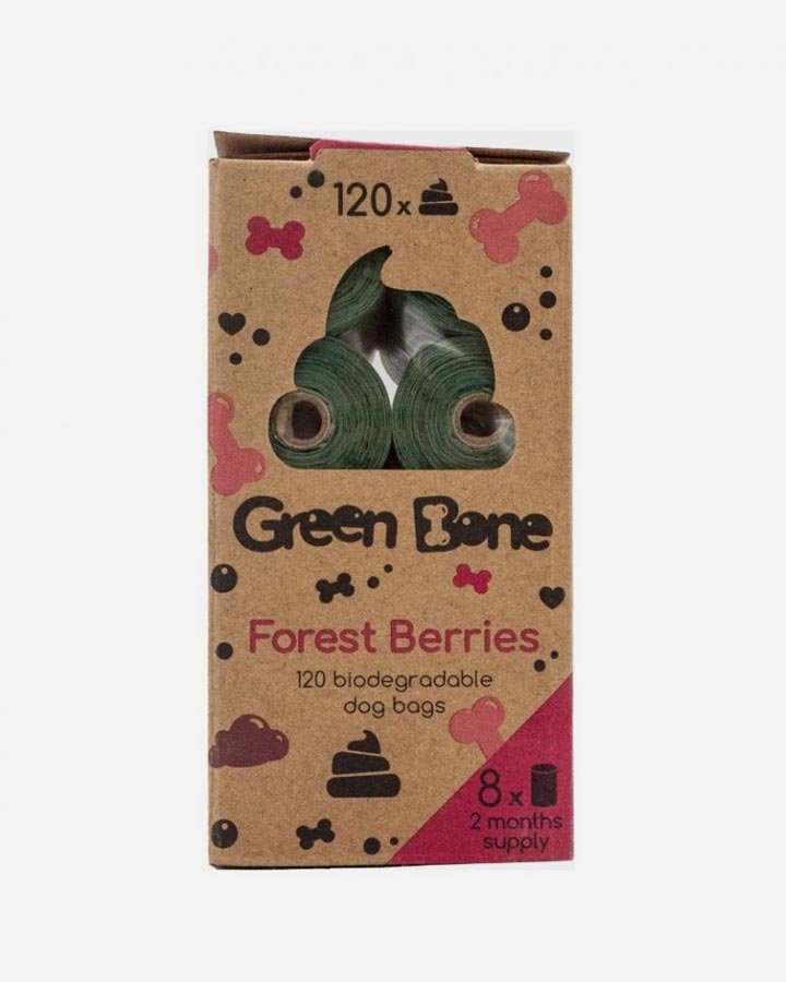 Green Bone Biodegradable Dog Bags - Forest Berries - 8 rolls