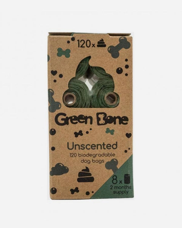 Green Bone Biodegradable Dog Bags - Unscented - 8 rolls